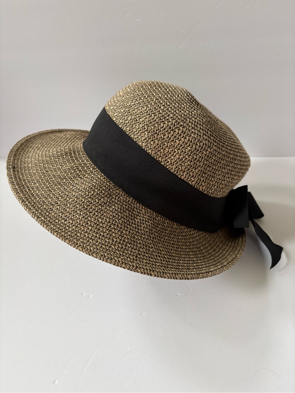 Scala Straw Up Brim Hat Coffee Braided Fedora Coastal Resort Cruise Ribbon Bow